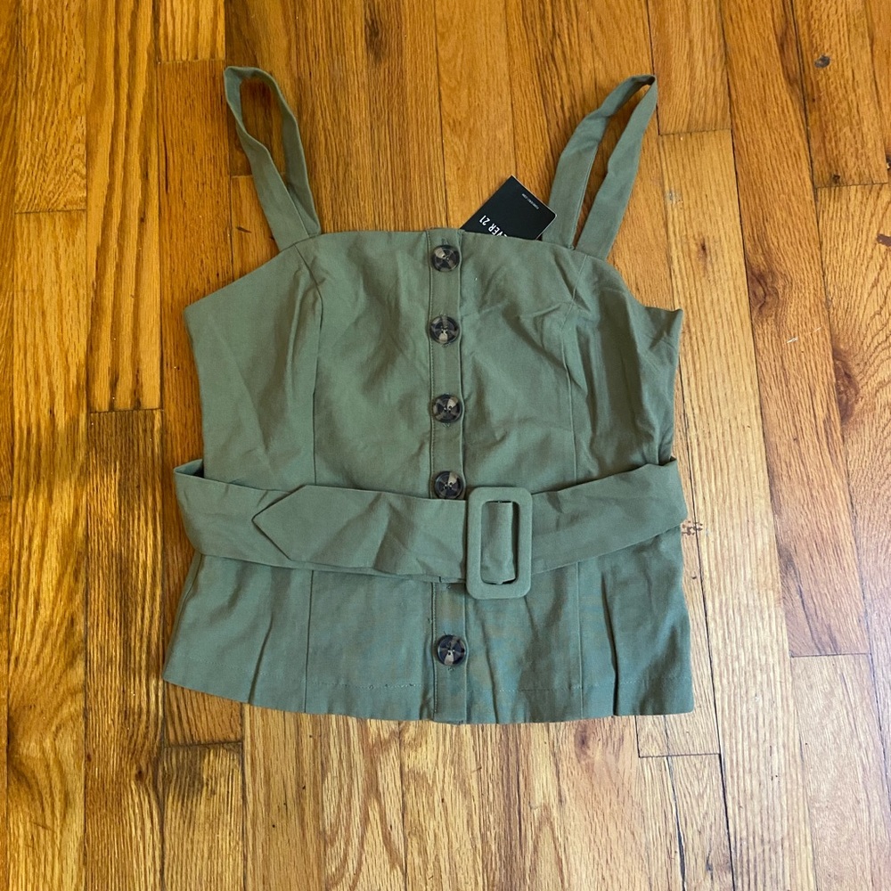 NWT Forever 21 sage green button tank top with built in belt
